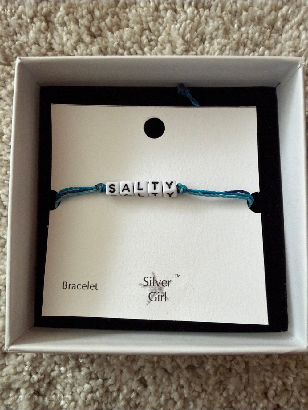 SILVER GIRL ‘SALTY’ Thin Rope Adjustable Bracelet Green/Blue Waxed Rope